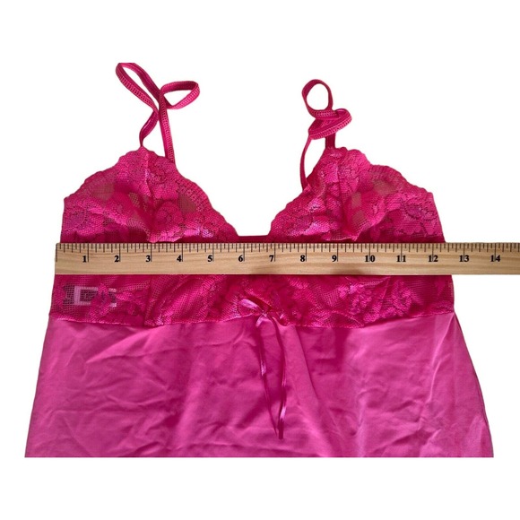 Le Jardin Women's Chemise Mini Sleep Dress Sleeveless Size M Pink w/ Lace - Picture 5 of 6